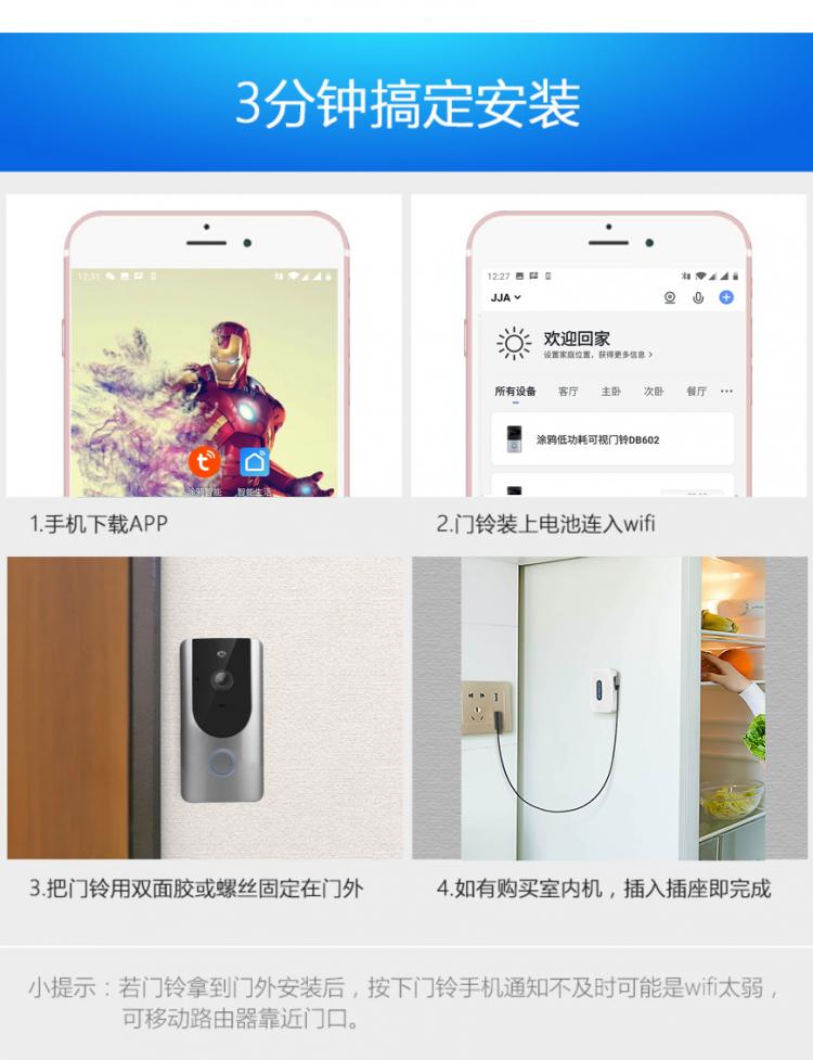 涂鸦智能低功耗电池可视门铃DB601 tuya可视门铃 第14张