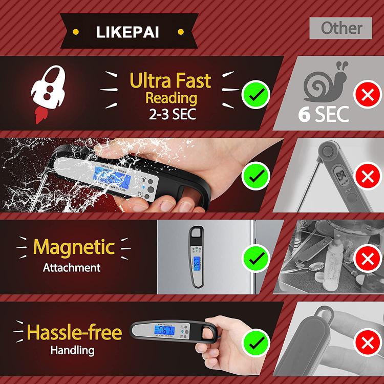 LIKEPAI Wireless Instant Read Stainless Steel Kitchen Cooking bbq Thermometer Food Thermometer Digital Meat Thermometer for Food Product Center 第3张